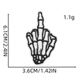 Detailed size view of skeleton middle finger embroidered patch with dimension markings - Bone Middle Finger (8#)