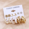 Set de 6 paires de boucles d'oreilles dorées géométriques avec perles et strass - Ensemble Papillon Strass Perle Enveloppé (Z44)