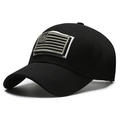 Berretto da baseball tattico nero con toppa ricamata bandiera USA verde oliva - Nero con ricamo bianco