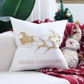 White Christmas pillowcase with golden reindeer embroidery and Merry Christmas text - White Santa Claus Sleigh/White