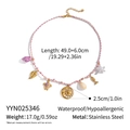 Detail showing bohemian woven necklace dimensions and charms like sea turtle and shell - Pink Rope Ocean Style (YYN025346)