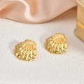Elegant shell-shaped stud earrings in 18K gold finish with polished metal texture - EH087-Shiny Scallop Shape