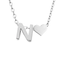 Personalized silver initial necklace with heart and letter N pendant for women - Letter N / Steel