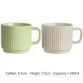 Pastel green and cream striped ceramic mugs with square handles, 260ml capacity - Set of 2 (Light Green + Off-white)