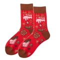 Women's red cotton socks featuring creative chocolate patterns and Melty Love text - 36-43 / Red / Chocolate Print (3956C)