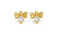 Detail view of golden bee stud earrings featuring sparkling round cubic zirconia stones - Bee