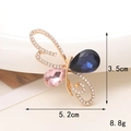 Golden butterfly jewelry accessory with blue and pink crystals and size measurement - D910-Gem Butterfly Knot (Dark Blue & Pink)