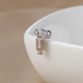 Macro view of cocktail cup stud earring in silver finish with pink zircon stone - 60065-6 Silver - Pink Cocktail