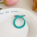 Mint green high elasticity hair tie with burgundy ribbon ends and soft ruffled texture - Lake Blue