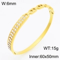 18K gold plated stainless steel hollow bangle with double row of inset cubic zirconia - Pig Nose Link Double Row Diamond Style (KB210733-KSZ)