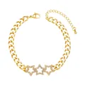 Minimalist gold link bracelet with three hollow star pendants paved in shiny crystals - Triple Hollow Star Style (B)