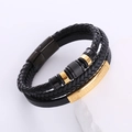 Bracciale multistrato da uomo in pelle nera intrecciata con chiusura magnetica dorata - Nero Oro