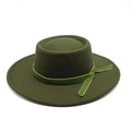 Detailed view of the olive green wool felt fedora with a velvet ribbon and bow accent - M (56-58cm) / Army Green