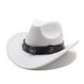 Detail of white wool western cowboy hat featuring black leather star studded band - M (56-58cm) / White