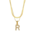 Double-layer 18K gold plated stainless steel necklace with R letter pendant and zircons - Letter R Style