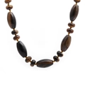 Semi-precious stone necklace with brown oval agate beads on a golden string - Tiger's Eye