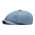 Light blue denim newsboy cap with classic cotton twill texture and top button - Light Blue / Adjustable