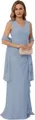 Light blue V-neck maxi mother of the bride dress with matching chiffon shawl and pleats - US size 2 / Top And Bottom / Blue Gray