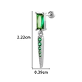 Silver screw-back cartilage stud earring with green rectangular zircon and spiked charm - Silver Green