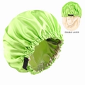 Double-layer satin sleep bonnet in lime green and beige with adjustable elastic strap - Fruit Green