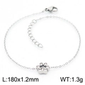 Silver stainless steel chain bracelet with crystal-paved cat paw charm and lobster clasp - Steel Color Bracelet (KB166626-K)