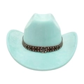 Western light blue cowboy hat with brown leather band and metallic studs in mint green hue - One Size / Emerald Green