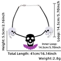 Halloween skull felt necklace with purple glitter bat wing and black cord for kids party - Skull Bat