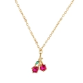 Gold chain necklace featuring a cherry pendant set with red and green zircons - Cherry Style (XL00052)
