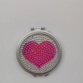 Tragbarer faltbarer Make-up Spiegel mit rosa Strass-Herz und silbernem Metallrahmen - Rosa Herz Strass / Rosenrot