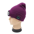 Purple knitted beanie with integrated LED light and wireless Bluetooth music controls - 4-LED Bluetooth Style / Purple