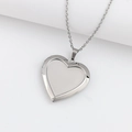 Polished silver heart locket pendant necklace in stainless steel with a fine link chain - Concave Heart 29*29/Steel