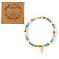 Kleurrijke kralenarmband met kruishanger en bijpassende feestelijke wenskaart erbij - Meerkleurige Stijl F - Rood Geel Blauw Groen Helder