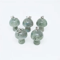 Set of five mini green natural stone mushroom charms with silver metal bails - Labradorite