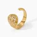 Golden fan shaped open ring with four rows of sparkling cubic zirconia stones - Gold Scallop Shell Inlaid Style (KD800)