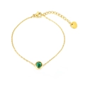 18K gold plated stainless steel bracelet with green zircon stone and heart tag - Green