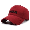 Casquette vintage rouge foncé en coton avec broderie NY&JA et visière effet usé - Rouge