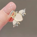 Golden heart hair claw clip with wings, embellished with pearls and sparkling rhinestones - Pink Diamond Wing Heart
