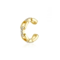 Polished gold C-shaped ear cuff with sparkling zircon accents in a chain link design - 5(Single) Gold-Pave Zircon