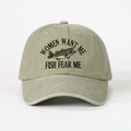Casquette de baseball rétro en coton lavé vert kaki avec broderie poisson et slogan d'humour - Khaki Clair