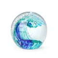 Artistic crystal glass wave sphere with blue ocean bubbles for desktop home decoration - 80mm Ocean Wave Bubble Ball - Green Blue