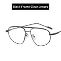 Classic black double-bridge aviator glasses with clear anti-blue light lenses - Black Frame Clear Lenses