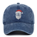 Washed dark blue denim baseball cap with embroidered Santa Claus wearing sunglasses - Adjustable / Navy Blue