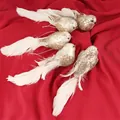 Lot de cinq oiseaux de Noël blancs avec textures argentées et paillettes dorées brillantes - Lot 35 (5 Oiseaux Paillettes Blanc)