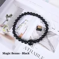 Nordic style black magnetic curtain tieback with polished wooden beads for home decor - Black
