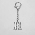 Polished silver metal letter H keychain with lobster clasp and chunky bubble art font - Letter H