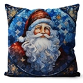 Stained glass style Christmas pillowcase with blue Santa Claus design for holiday decor - Santa Claus Stained Glass