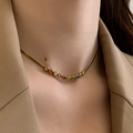 Elegant gold snake chain necklace with vibrant colorful round crystals for women - Gold Rainbow Rhinestone Necklace