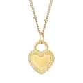 Minimalist gold heart padlock pendant necklace with fine sunburst texture on fine chain - Textured Heart Lock Style (KN235277-Z)