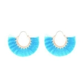 Bohemian style blue silk tassel fan earrings with golden metal ring frame - Lake Blue Fan Shape (7442)