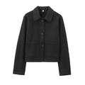 Detailed view of black cropped button-up jacket with front pockets in soft wool-like fabric - XS / Coffee